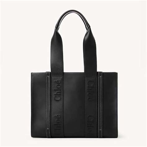 chloe black leather tote|chloe nylon woody tote.